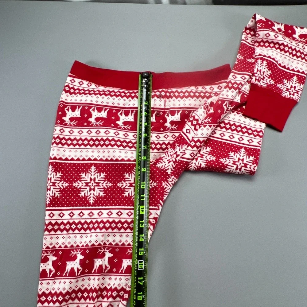Old Navy Holiday Pajama Set Womens M Red White Reindeer Snowflake Cotton Stretch